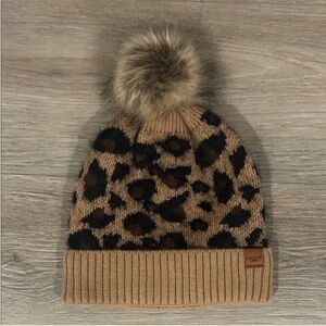 NWOT Britt’s Knits Leopard Print Beanie with Pom Pom